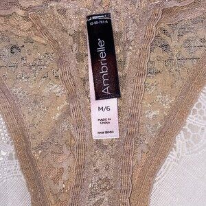 Ambrielle Lace Thong Panties Nude Cream Tan M/6